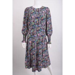 Boden Womens Midi Dress UK 8 US 4 smocked Cuff Paisley Navy Blue Multi-Color NWT